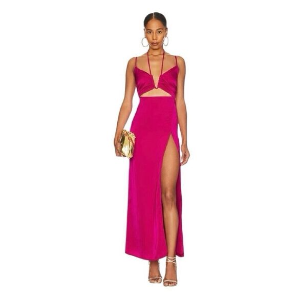 NWT Superdown Jayda Maxi Dress Magenta Pink cut out Revolve XS - Picture 1 of 11
